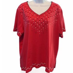Alfred Dunner (XL) Ladies  Red with Blue Stars Patriotic Top